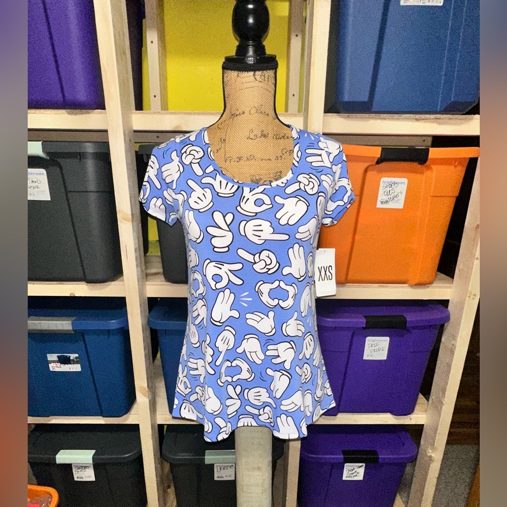 LULAROE Disney Blue Graphic T-Shirt with Hand Print